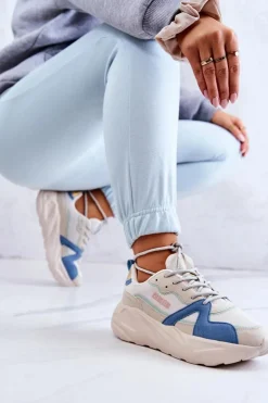 Damskie Big Star Shoes Damskie Sneakersy Memory Foam Big Star JJ274600 Beżowo-Niebieskie