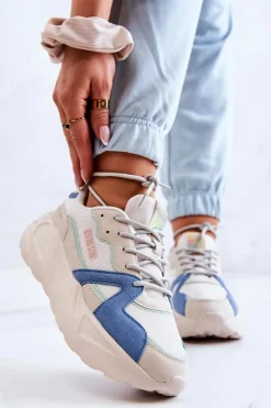 Damskie Big Star Shoes Damskie Sneakersy Memory Foam Big Star JJ274600 Beżowo-Niebieskie