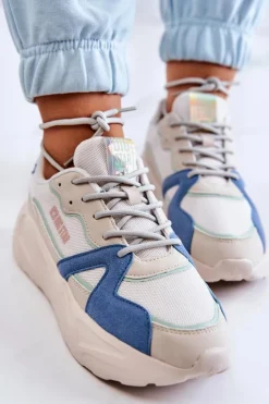 Damskie Big Star Shoes Damskie Sneakersy Memory Foam Big Star JJ274600 Beżowo-Niebieskie