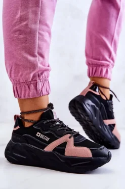 Big Star Shoes Buty Sportowe Big Star|Sneakersy Damskie*Damskie Sneakersy Memory Foam Big Star JJ274599 Czarno-Różowe