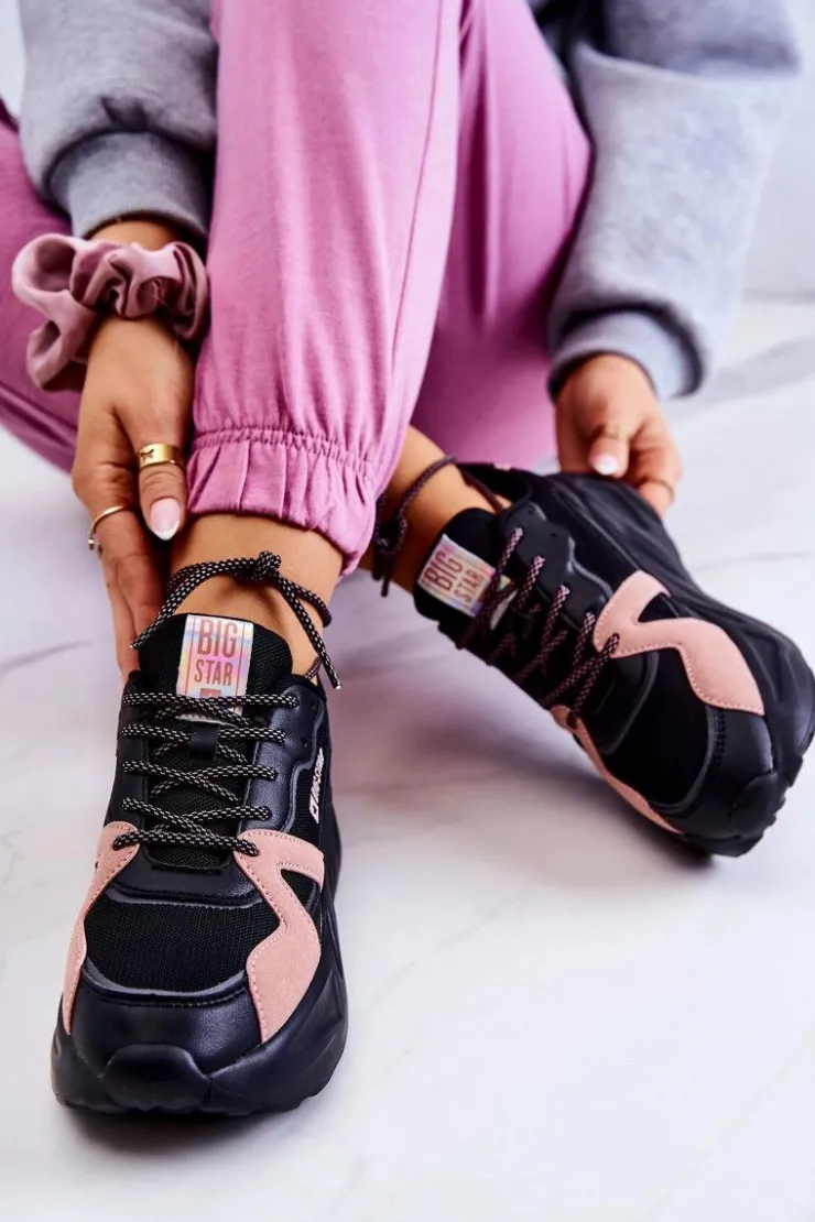 Big Star Shoes Buty Sportowe Big Star|Sneakersy Damskie*Damskie Sneakersy Memory Foam Big Star JJ274599 Czarno-Różowe