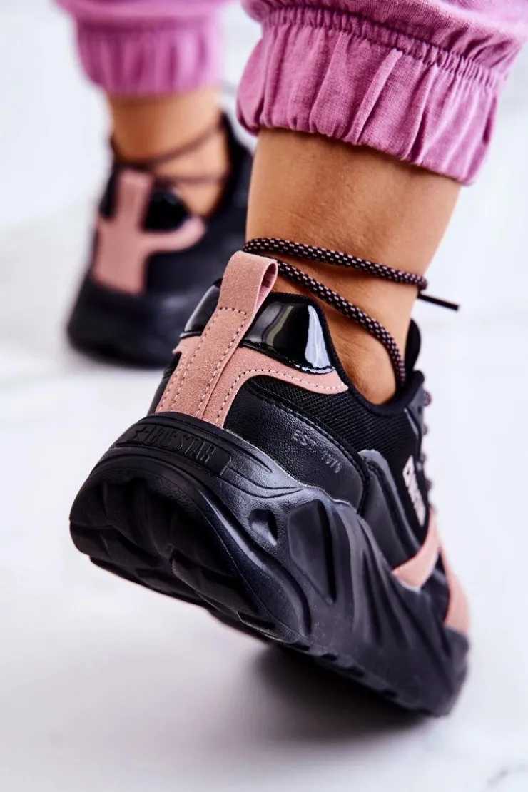 Big Star Shoes Buty Sportowe Big Star|Sneakersy Damskie*Damskie Sneakersy Memory Foam Big Star JJ274599 Czarno-Różowe