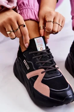 Big Star Shoes Buty Sportowe Big Star|Sneakersy Damskie*Damskie Sneakersy Memory Foam Big Star JJ274599 Czarno-Różowe