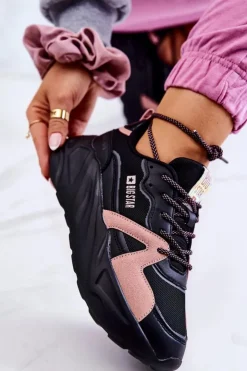 Big Star Shoes Buty Sportowe Big Star|Sneakersy Damskie*Damskie Sneakersy Memory Foam Big Star JJ274599 Czarno-Różowe