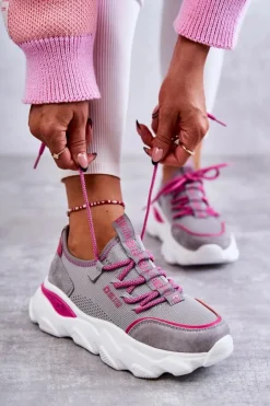 Big Star Shoes Buty Sportowe Big Star|Sneakersy Damskie*Damskie Sneakersy Memory Foam System Big Star KK274030 Szare