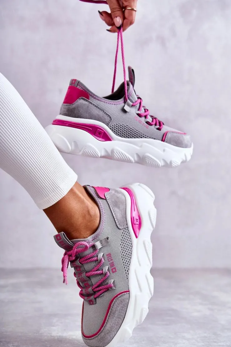 Big Star Shoes Buty Sportowe Big Star|Sneakersy Damskie*Damskie Sneakersy Memory Foam System Big Star KK274030 Szare