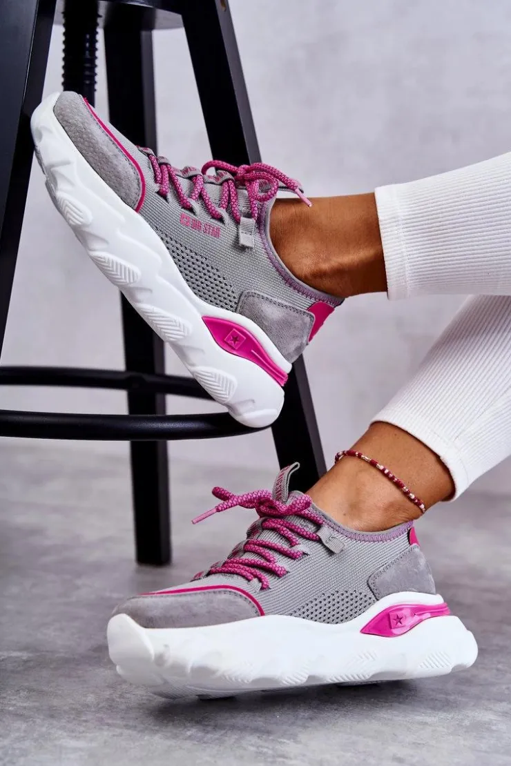 Big Star Shoes Buty Sportowe Big Star|Sneakersy Damskie*Damskie Sneakersy Memory Foam System Big Star KK274030 Szare