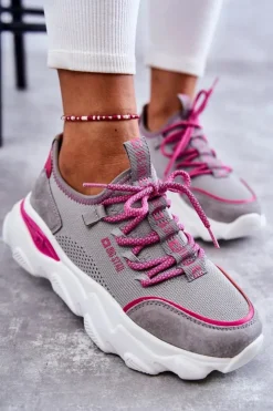 Big Star Shoes Buty Sportowe Big Star|Sneakersy Damskie*Damskie Sneakersy Memory Foam System Big Star KK274030 Szare