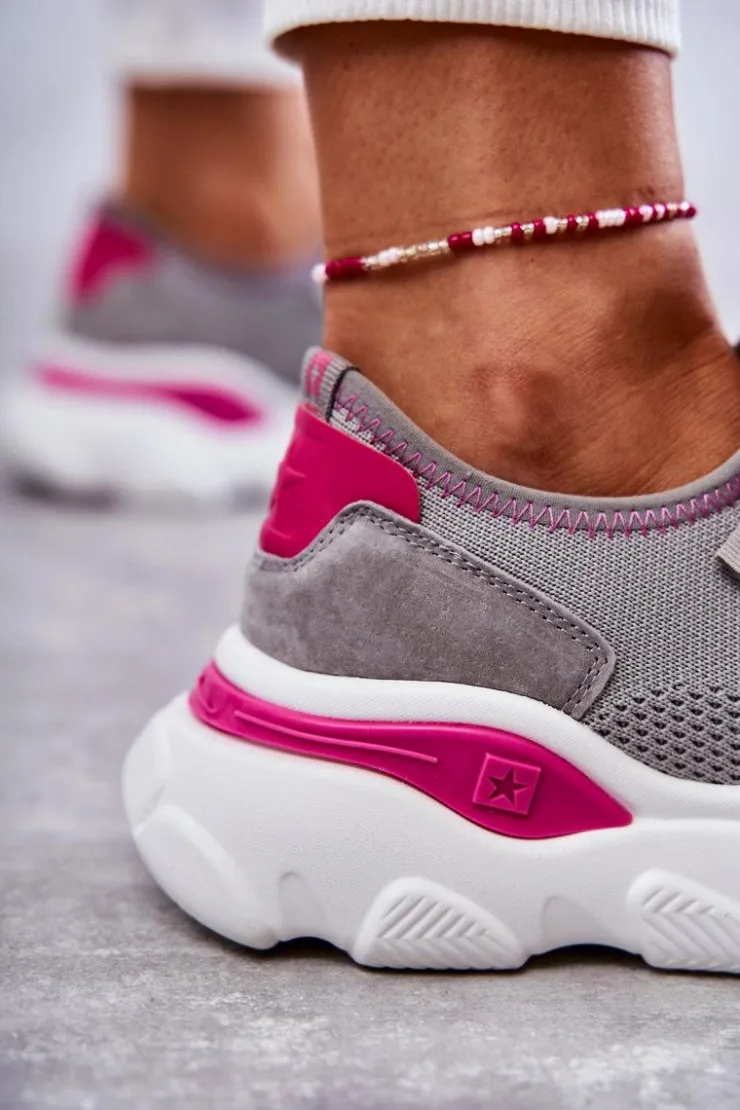 Big Star Shoes Buty Sportowe Big Star|Sneakersy Damskie*Damskie Sneakersy Memory Foam System Big Star KK274030 Szare