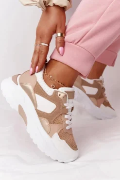 New Boto Damskie Sneakersy Na Dużej Podeszwie Beżowe Yolo