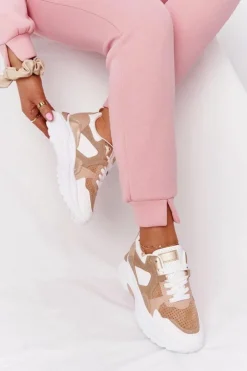 New Boto Damskie Sneakersy Na Dużej Podeszwie Beżowe Yolo