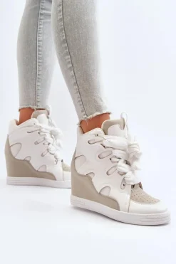 Hot Boto Damskie Sneakersy Na Koturnie Białe Leoppa