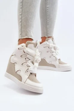 Hot Boto Damskie Sneakersy Na Koturnie Białe Leoppa