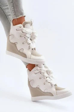 Hot Boto Damskie Sneakersy Na Koturnie Białe Leoppa