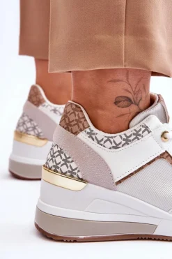 New Boto Damskie Sneakersy Na Koturnie Białe Chevre