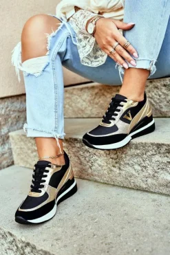 Damskie Buty damskie Vinceza Damskie Sneakersy Na Koturnie Czarno Złote Isla