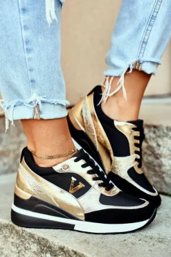 Damskie Buty damskie Vinceza Damskie Sneakersy Na Koturnie Czarno Złote Isla