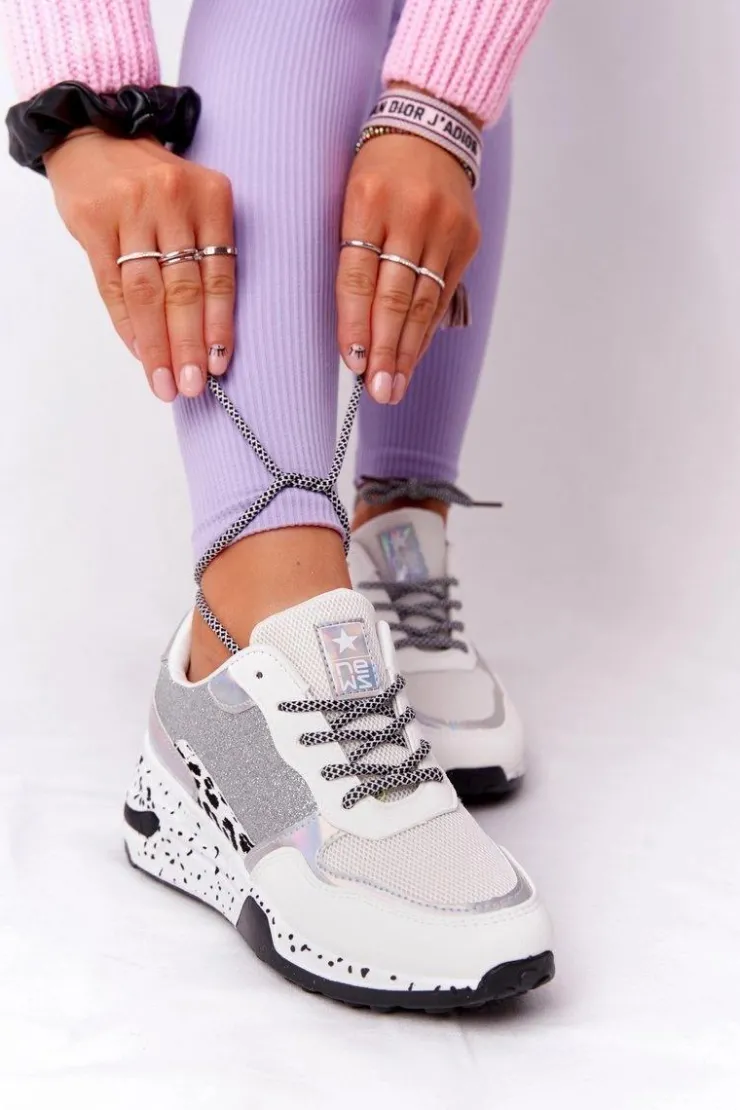 Damskie Evento Damskie Sneakersy Na Koturnie Białe Z Brokatem Avery