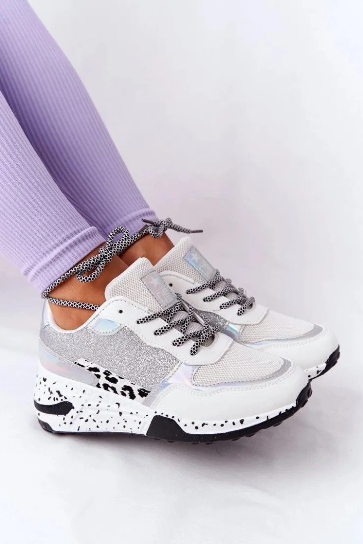 Damskie Evento Damskie Sneakersy Na Koturnie Białe Z Brokatem Avery