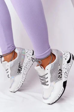 Damskie Evento Damskie Sneakersy Na Koturnie Białe Z Brokatem Avery