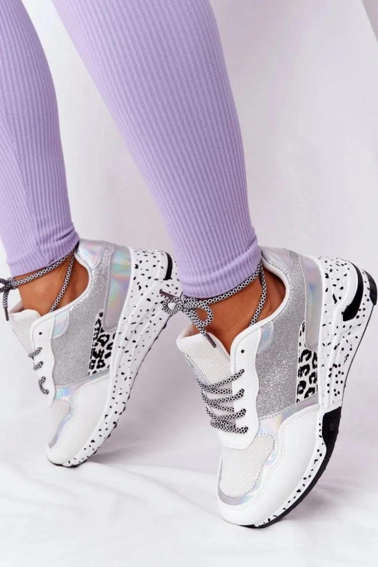 Damskie Evento Damskie Sneakersy Na Koturnie Białe Z Brokatem Avery