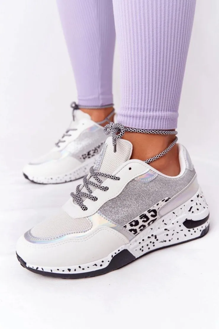 Damskie Evento Damskie Sneakersy Na Koturnie Białe Z Brokatem Avery