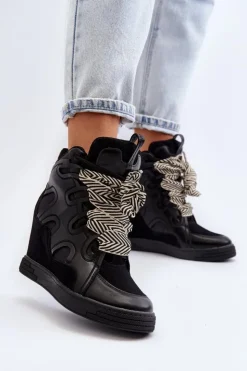 Damskie Boto Damskie Sneakersy Na Koturnie Czarne Leoppa