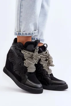 Damskie Boto Damskie Sneakersy Na Koturnie Czarne Leoppa