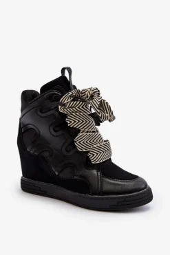 Damskie Boto Damskie Sneakersy Na Koturnie Czarne Leoppa