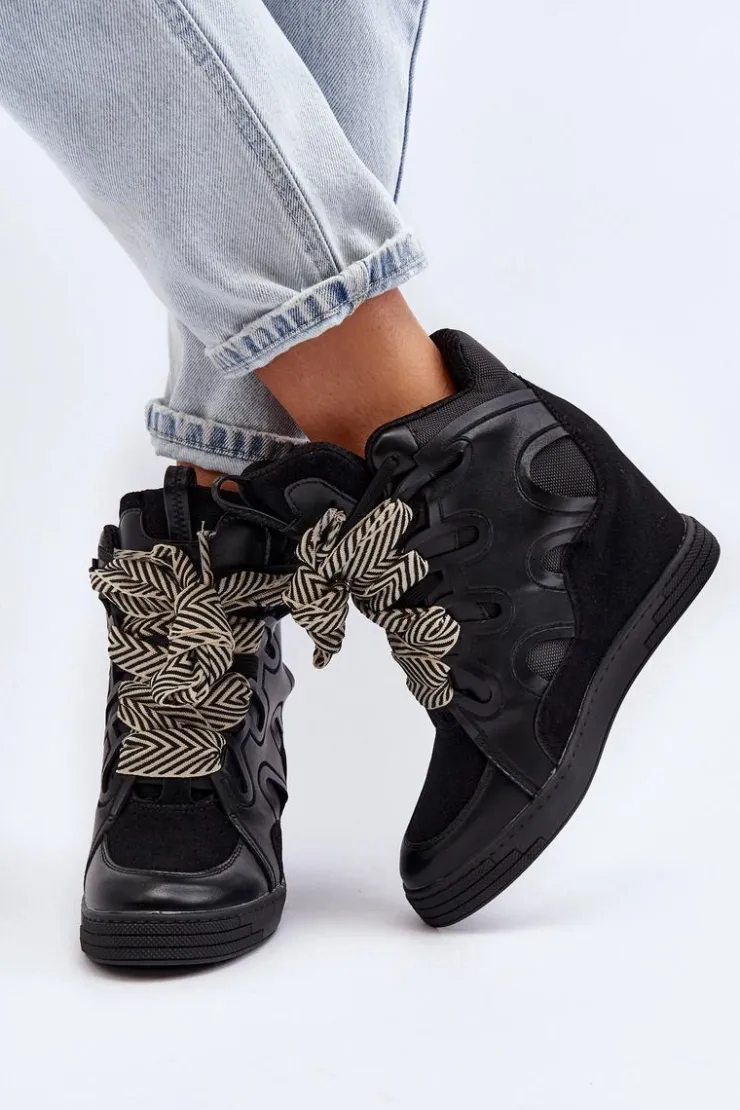 Damskie Boto Damskie Sneakersy Na Koturnie Czarne Leoppa