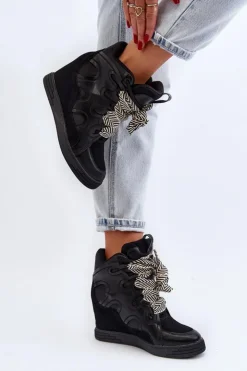 Damskie Boto Damskie Sneakersy Na Koturnie Czarne Leoppa