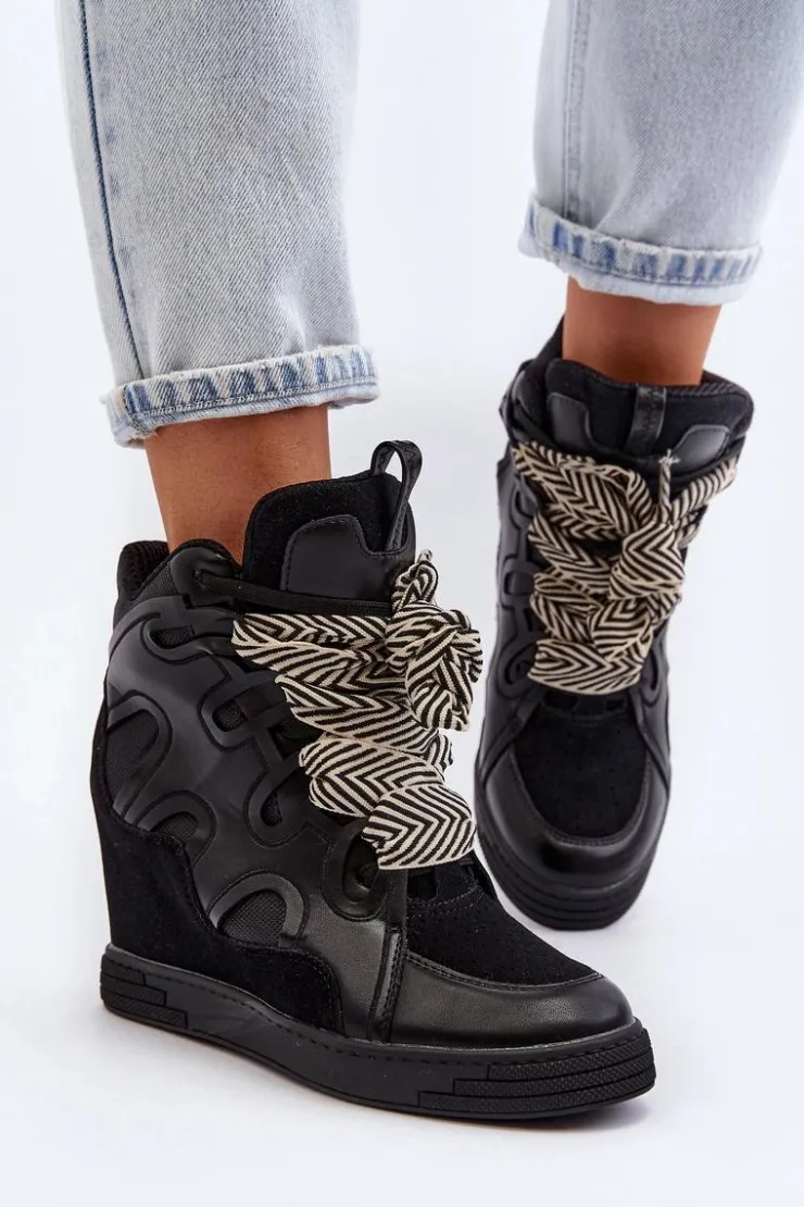 Damskie Boto Damskie Sneakersy Na Koturnie Czarne Leoppa