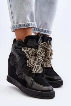 Damskie Boto Damskie Sneakersy Na Koturnie Czarne Leoppa