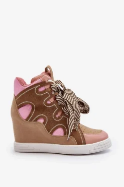 Damskie Boto Damskie Sneakersy Na Koturnie Różowe Leoppa