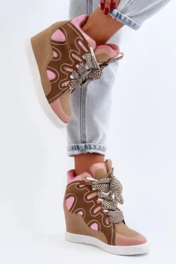 Damskie Boto Damskie Sneakersy Na Koturnie Różowe Leoppa