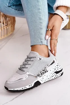 New Boto Damskie Sneakersy Na Koturnie Srebrne Avery