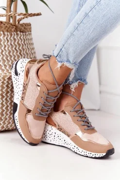 Boto Sneakersy Damskie*Damskie Sneakersy Na Koturnie Różowe Złoto Avery
