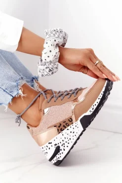 Boto Sneakersy Damskie*Damskie Sneakersy Na Koturnie Różowe Złoto Avery