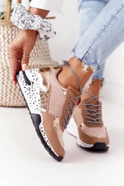 Boto Sneakersy Damskie*Damskie Sneakersy Na Koturnie Różowe Złoto Avery