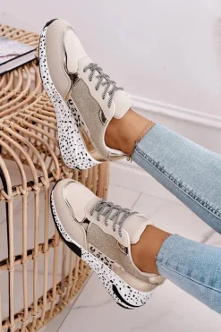 Damskie Boto Damskie Sneakersy Na Koturnie Złote Avery