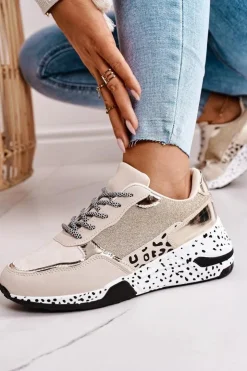 Damskie Boto Damskie Sneakersy Na Koturnie Złote Avery