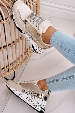 Damskie Boto Damskie Sneakersy Na Koturnie Złote Avery