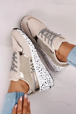 Damskie Boto Damskie Sneakersy Na Koturnie Złote Avery