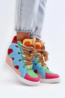 Clearance Boto Damskie Sneakersy Na Koturnie Multikolor Leoppa