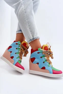 Clearance Boto Damskie Sneakersy Na Koturnie Multikolor Leoppa