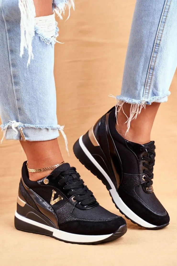 Buty damskie Vinceza Sneakersy Damskie*Damskie Sneakersy Na Koturnie Czarne Isla