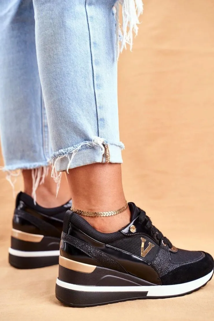 Buty damskie Vinceza Sneakersy Damskie*Damskie Sneakersy Na Koturnie Czarne Isla
