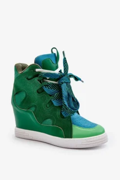 Damskie Boto Damskie Sneakersy Na Koturnie Zielone Leoppa