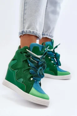 Damskie Boto Damskie Sneakersy Na Koturnie Zielone Leoppa