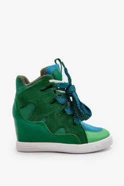 Damskie Boto Damskie Sneakersy Na Koturnie Zielone Leoppa